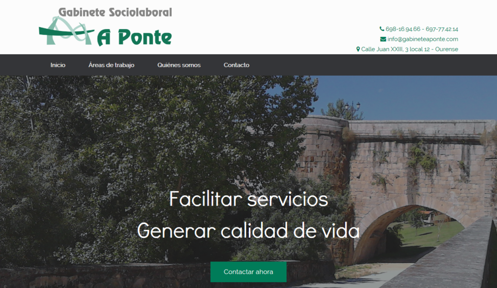 Gabinete A Ponte. Web de WordPress semi-administrada
